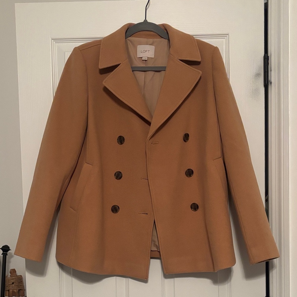 LOFT Women's Camel Double-Breasted Pea Coat
